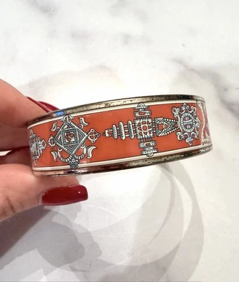 Brazalete Brazalete Pájaro Vintage Hermes Paris Paladio Esmalte Naranja Foto 1 de 4