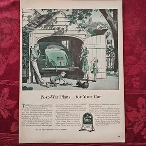 Quäkerstaat Motoröl Nachkriegspläne Familie Garage Vintage Printanzeige - 1943 - Bild 1 von 1