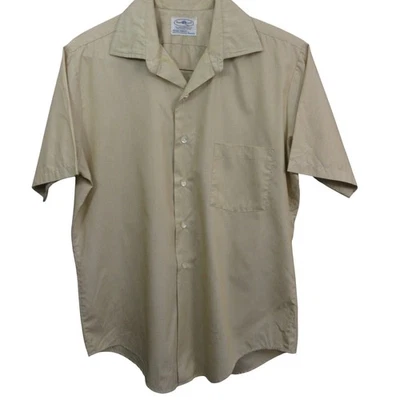 Vintage Towncraft Mens Button Up Shirt L Beige Short Sleeve Pocket USA - Image 1 of 4