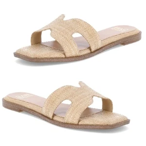 Madden NYC Womens Classic Geometric Design Flat Slide Raffia Sandal Size 8.5 NWT - Picture 1 of 5