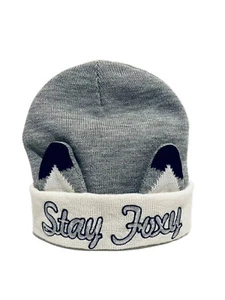 Toddler Girls Stay Foxy Gray Knit Beanie Fox Ears Hat 100% Acrylic OS NEW - Picture 1 of 6