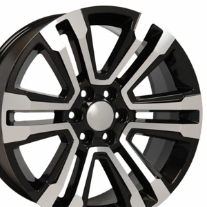 22x9 Wheel Fits Chevrolet Silverado Sierra Denali Blk Mach'd GMC Truck Rim 5822 - Picture 1 of 5