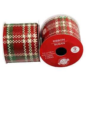 Casa de Navidad Cinta de Navidad Brillo Cuadros 2.5" x 3 Yardas-Nuevo-ENVÍO 24H Foto 1 de 4