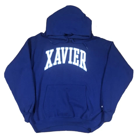 VTG Bike Xavier Musketeers Spellout Hooded Sweatshirt Blue Adult XL Hoodie Cover
