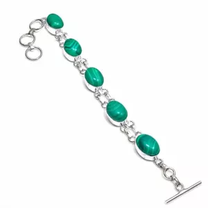 Green Malachite Gemstone Handmade 925 Sterling Silver Jewelry Bracelet Sz 7-8" - Picture 1 of 1