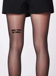 Medias Saint Sass Statement, See You In Hell, 40 Den, negras, hechas en Italia - Imagen 1 de 6