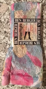 Vintage NEW Ben Berger Floral Pastel Multi Lace Nylon Knee Highs Socks 9-11 USA - Picture 1 of 2