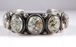 Pulsera Ned Nez Navajo Plata de Ley Treasure Mountain Turquesa Hecha a Mano - Imagen 1 de 9
