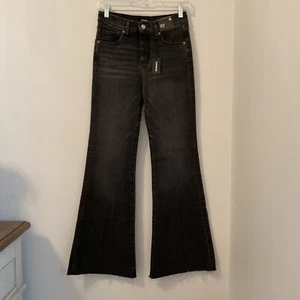Express Women's Black Washed Denim Mid Rise 70's Flare Leg Jeans Size 0/S New! - Picture 1 of 23