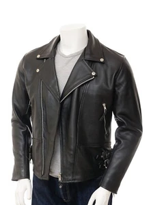 Herren Echtleder Bikerjacke Motorrad Echt Cafe Racer Vintage Mantel schwarz - Bild 1 von 5
