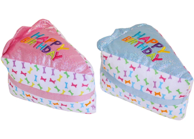 Multipet Cat Birthday Cake Slice Toy with Catnip, 3 Inches, Pink & Blue (2 Pack) - Image 1 of 1
