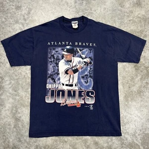 Vintage Atlanta Braves Shirt Mens Large Chipper Jones Player Tee 1999 MLB Blue - Picture 1 of 7