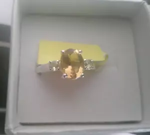 ๐ Stunning 3-Stone Citrine & Crystal Sterling Silver Ring Size 8 โ Elegant - Picture 1 of 7