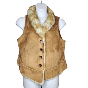 Soft Surroundings Reversible Vest XL Faux Shearling Suede Western Cowgirl Hippie - Picture 1 of 8