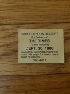San Mateo Times - newspaper subscription receipt from 1980 - Picture 1 of 2