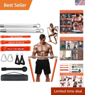Detachable Home Gym Resistance Bar Kit with 4 Stackable Bands for All Levels - Image 1 of 4