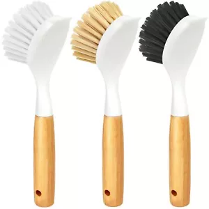 3 Pack Dish Brush with Bamboo Handle for Pots Pans Kitchen Sink Scrubber - Picture 1 of 6
