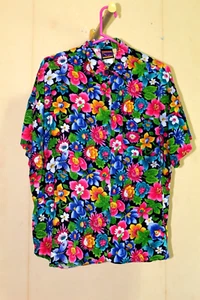 Jantzen Womens Shirt L Floral Rayon Short Sleeve Button Up Vintage 90s Retro 60s - Picture 1 of 11