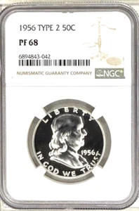 1956 PROOF FRANKLIN HALF NGC PR68 LIGHT FROSTING BOTH SIDES, DEEP DARK MIRRORS - Picture 1 of 2