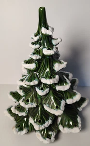 Vintage 13 " Green Flocked Ceramic Mold Christmas Tree NO Base no peg bulbs - Picture 1 of 11