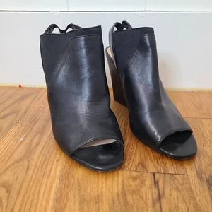 Vince Camuto Black Leather Wedge Open Toe Bootie Shoes Size 8.5 - Picture 1 of 11