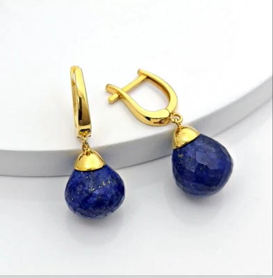 Top Qualità Lapislazzuli Lacrima Con 925 Sterling Orecchini Argento Fatto a Mano - Immagine 1 di 4
