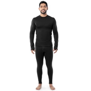 Men's Heavyweight Brushed Back Fleece Thermal Underwear Base Layer Set, Black... - Picture 1 of 6