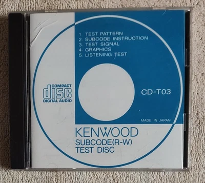Disco de prueba Kenwood escaso subcódigo (R-W) CD-T03 hoja de referencia completa japonesa Foto 1 de 3