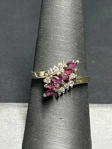 ANILLO CÓCTEL ORO AMARILLO 14K TOPACIO ROSA Y DIAMANTES TALLA 7.5 - Imagen 1 de 8