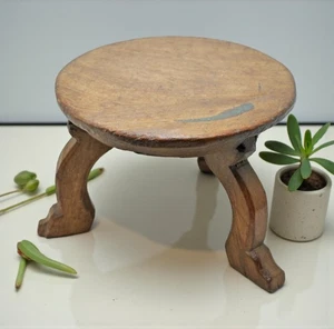 Antique Wooden Small Round Bajot Low Stool Original Old Hand Crafted - Picture 1 of 6