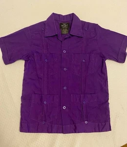 GONGORA Guayabera Purple Cotton Boys Shirt Size 8 - Dimensions Pics 8-10 Mexico - Picture 1 of 11