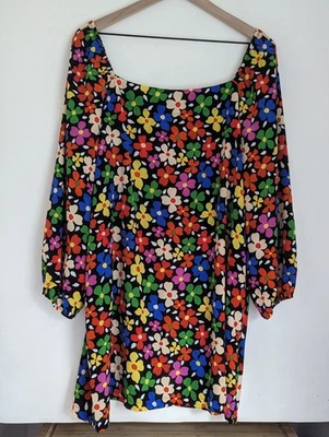 Vestido ASOS Traffic People retrô floral manga longa gola quadrada grande - Imagem 1 de 4