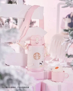 Neu 2023 China Starbucks Weihnachten Doppelkopf Pink SS Thermosbecher mit Bechertasche - Bild 1 von 8