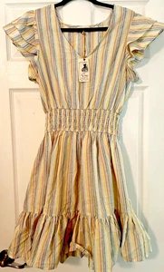 Neu Staffelei gestreift Baumwolle Voile Damen Kleid Gr. Small Flatterärmel Fee - Bild 1 von 9
