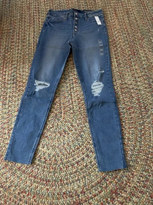 女士 GAP 弹力,高腰,破洞,超紧身牛仔裤,尺寸 10/30 L — 第 1/3 张图片