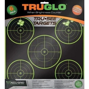 Truglo Target 12" x 12" 5-Bull Self-adhesive Hi Vis Fluo Green Outlines - TG11A6 - Picture 1 of 1