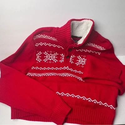 Suéter Chaps Rojo Cuello Alto Diseño Copo de Nieve 100% Algodón Botón Niños Lrg 14/16 Foto 1 de 4