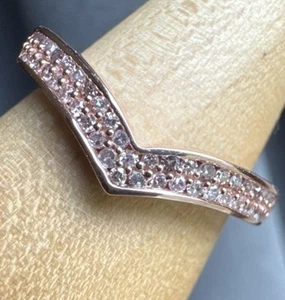 STUNNING 9ct Rose Gold 375 Diamond Gem Wishbone Ring Size N Fully Hallmarked TJC - Picture 1 of 14