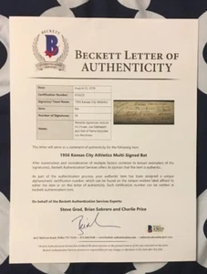 1956 Kansas City Athletics Team Signed Baseball Bat Beckett BAS A76223 Certified - Picture 1 of 11