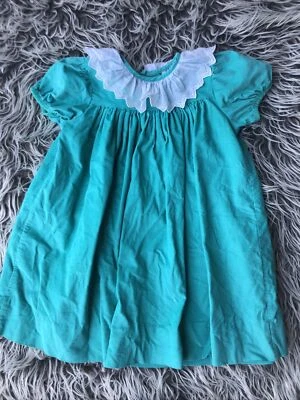 Vintage Kelly Kids dress corduroy green with lace collar 3T USA made  - Image 1 of 4