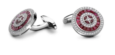 3.03 Carats Ruby & Cubic Zirconia In 935 Silver Men's Classy Amazing Cuff Links - Image 1 of 3