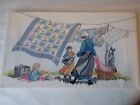 VTG Needlepoint Pioneer Woman Children Chores Quilt Laundry 12X 17, no frame