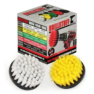 Cleaning Brushes Set Of 2 Power Scrubbers Yellow And White Plastic Handles Quick - Picture 1 of 7