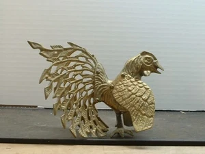 Vintage Solid Brass Rooster Statue Sculpture Pierced Filigree Tail - Picture 1 of 6