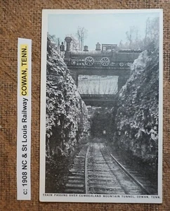 c: 1908 NC & St L COWAN TENN Postcard LITHO w/b Steam Train Passing over Tunnel - Picture 1 of 2