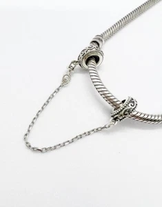 π Charm Distanziatore Catena di Sicurezza Classico Vintage Perla Argento Sterling 925 Autentico π - Foto 1 di 8