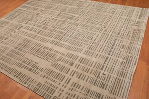 8' x 10' as is Hand Knotted Wool & Silk Tibetan Area rug 8x10 Modern Beige - Picture 1 of 9