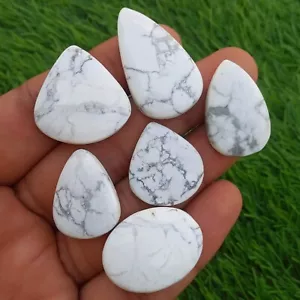 6 Piece Natural Howlite Cabochon Loose Gemstone 25-37 mm Wholesale Lot - Picture 1 of 1