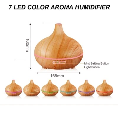 300ML Wood Grain Aroma Ultrasonic Humidifier  LED Essential Oil Diffuser - Image 1 of 4