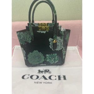 Auth Coach Leather Troupe Tote W/ Kaffe Fassett Print 78438 Green Multi No strap - Picture 1 of 7